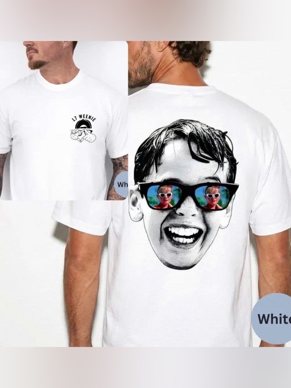 White Graphic Tee - Reflective Sunglasses Print
